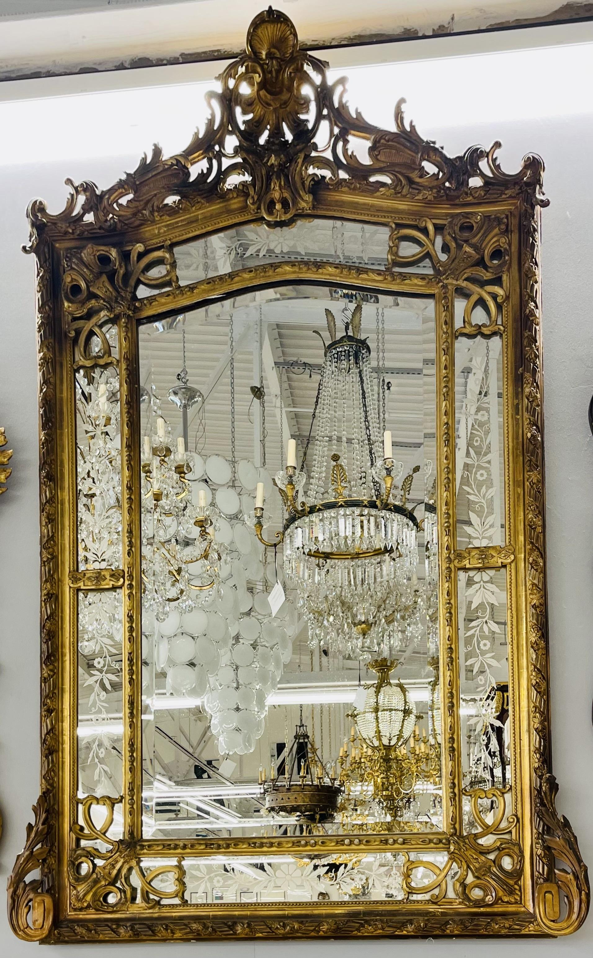 French Designer, Beaux Arts, Large Wall Mirror, Gilded Carved Wood, Gesso, 1890s For Sale 9