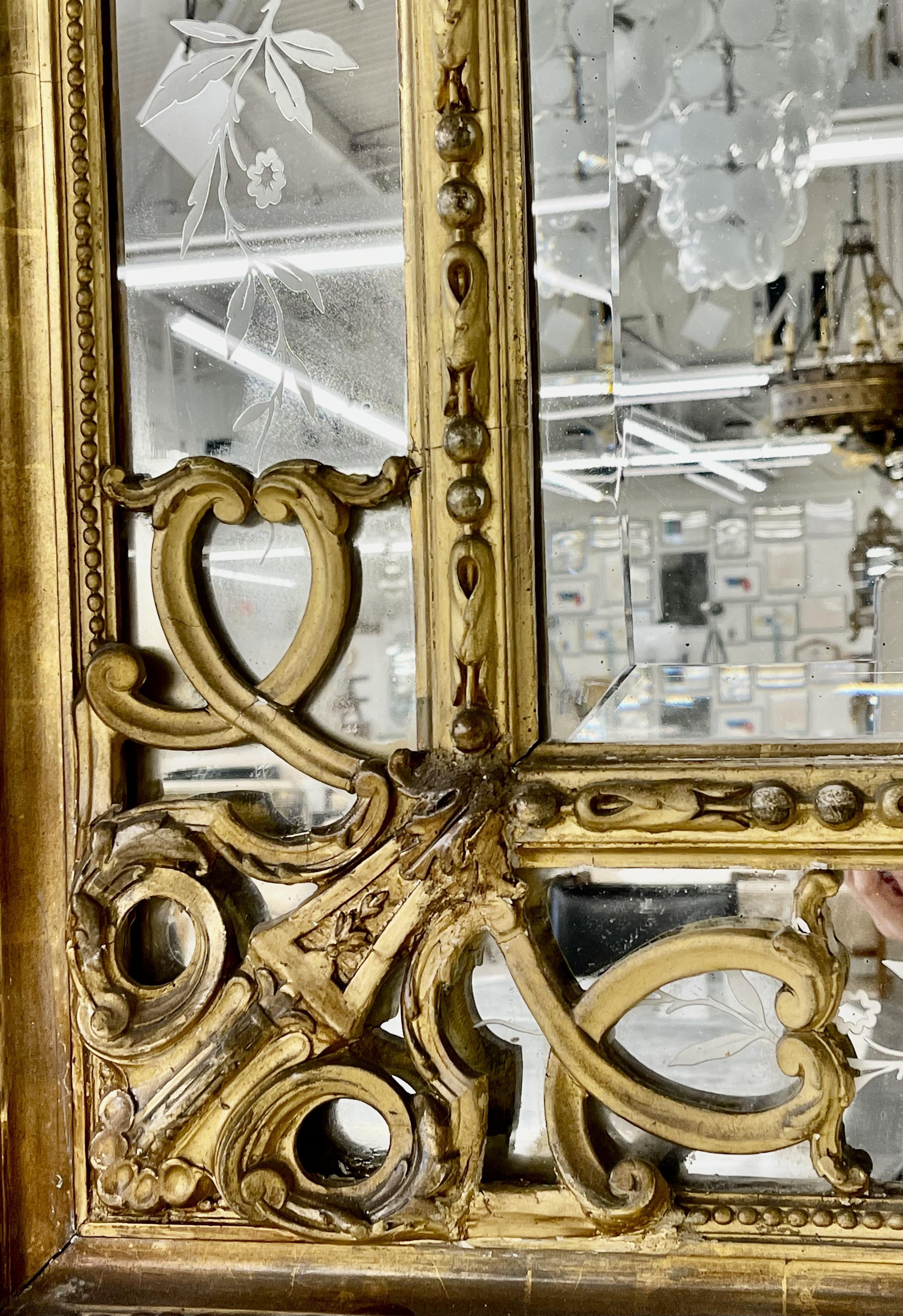 French Designer, Beaux Arts, Large Wall Mirror, Gilded Carved Wood, Gesso, 1890s For Sale 3