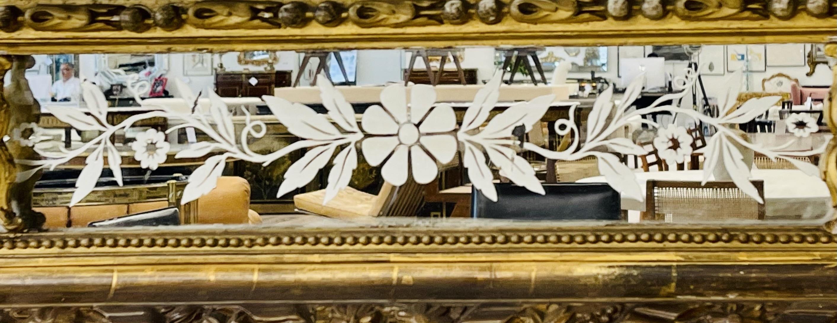 French Designer, Beaux Arts, Large Wall Mirror, Gilded Carved Wood, Gesso, 1890s For Sale 4