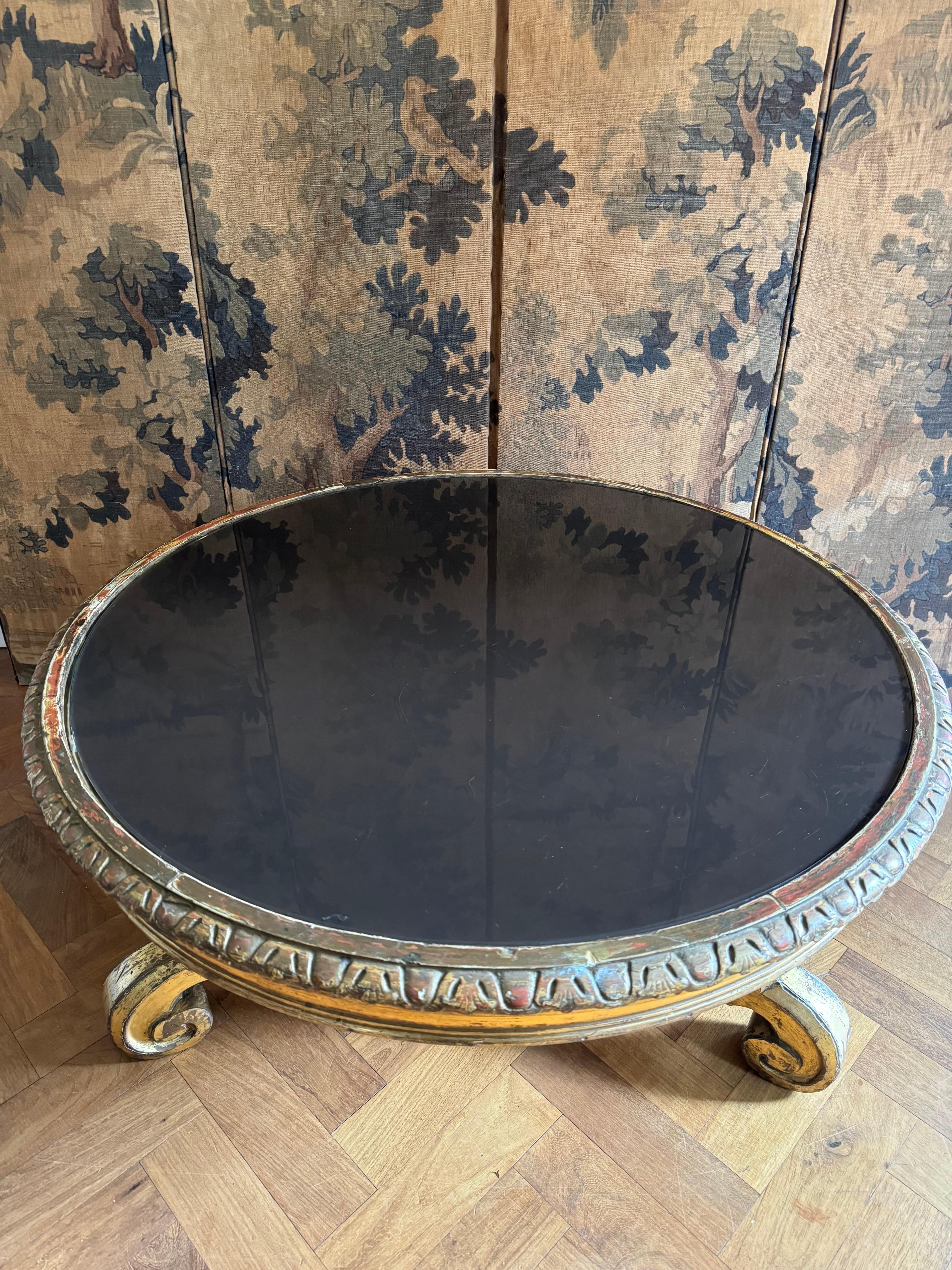 XIXe siècle Table basse en bois doré et verre du 19ème siècle français en vente