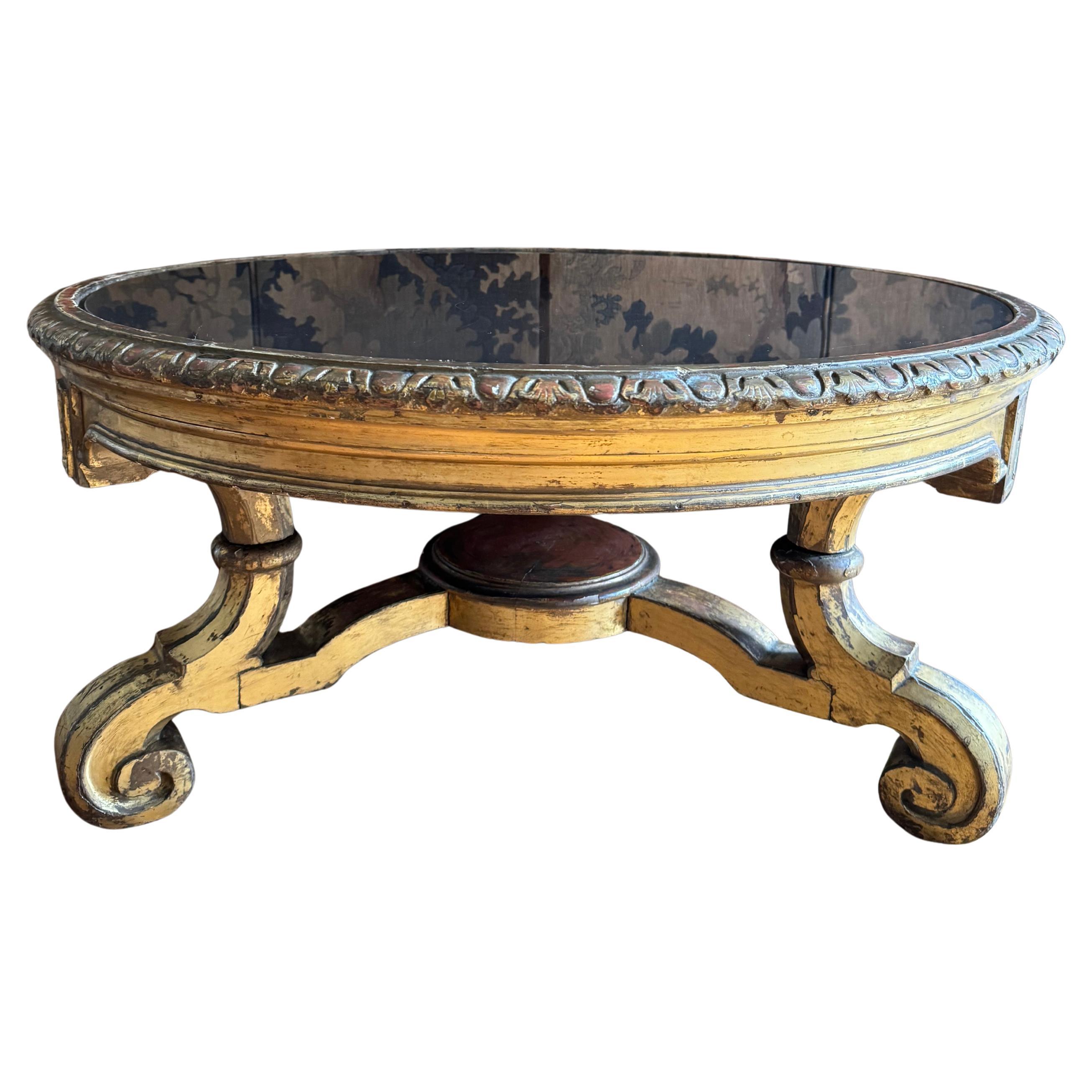 Table basse en bois doré et verre du 19ème siècle français