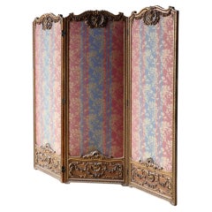 19th-century French gilded wood three-panel room divider