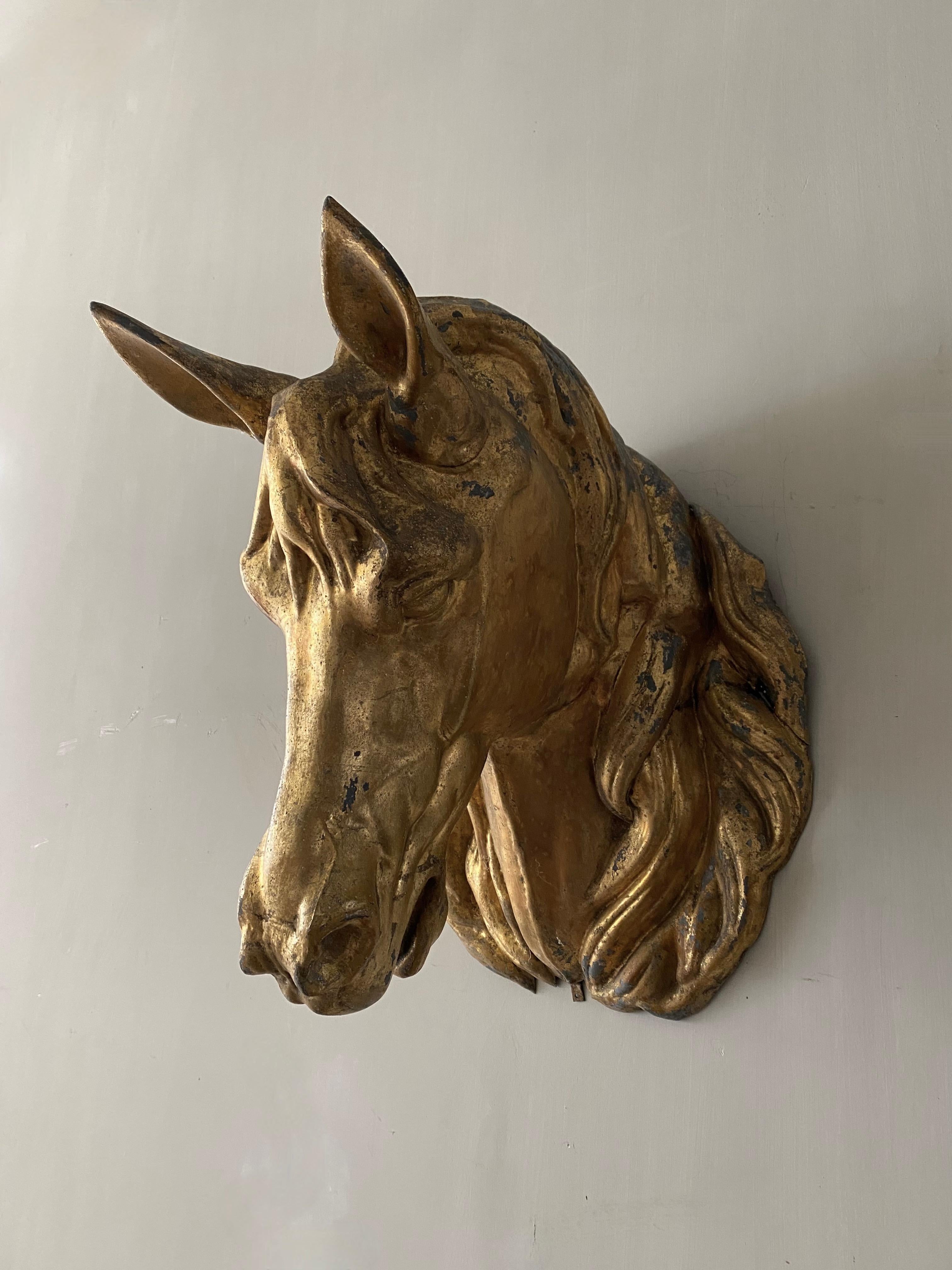 Country 19th Century French Gilded Zinc Horse Head For Sale