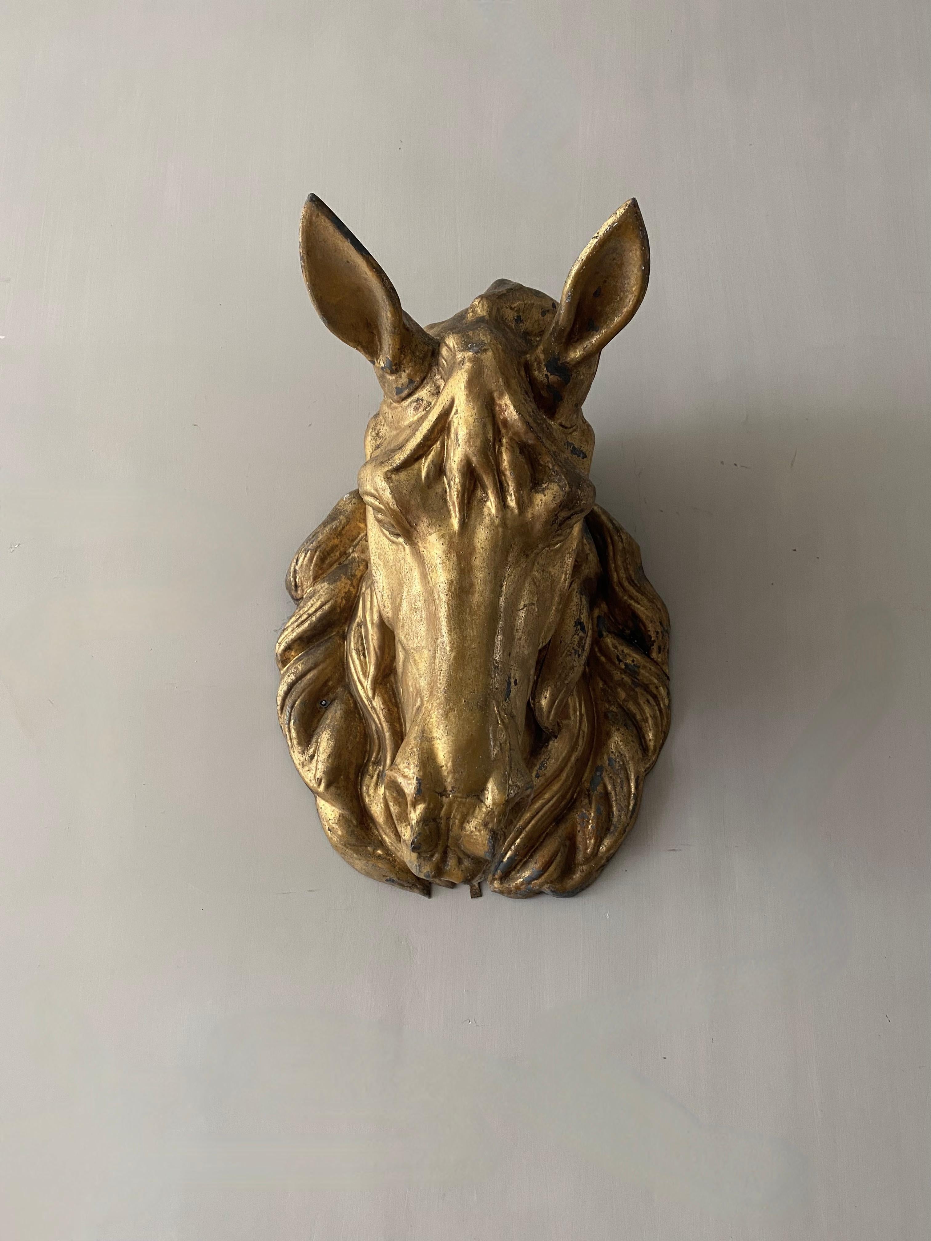 Gilt 19th Century French Gilded Zinc Horse Head For Sale