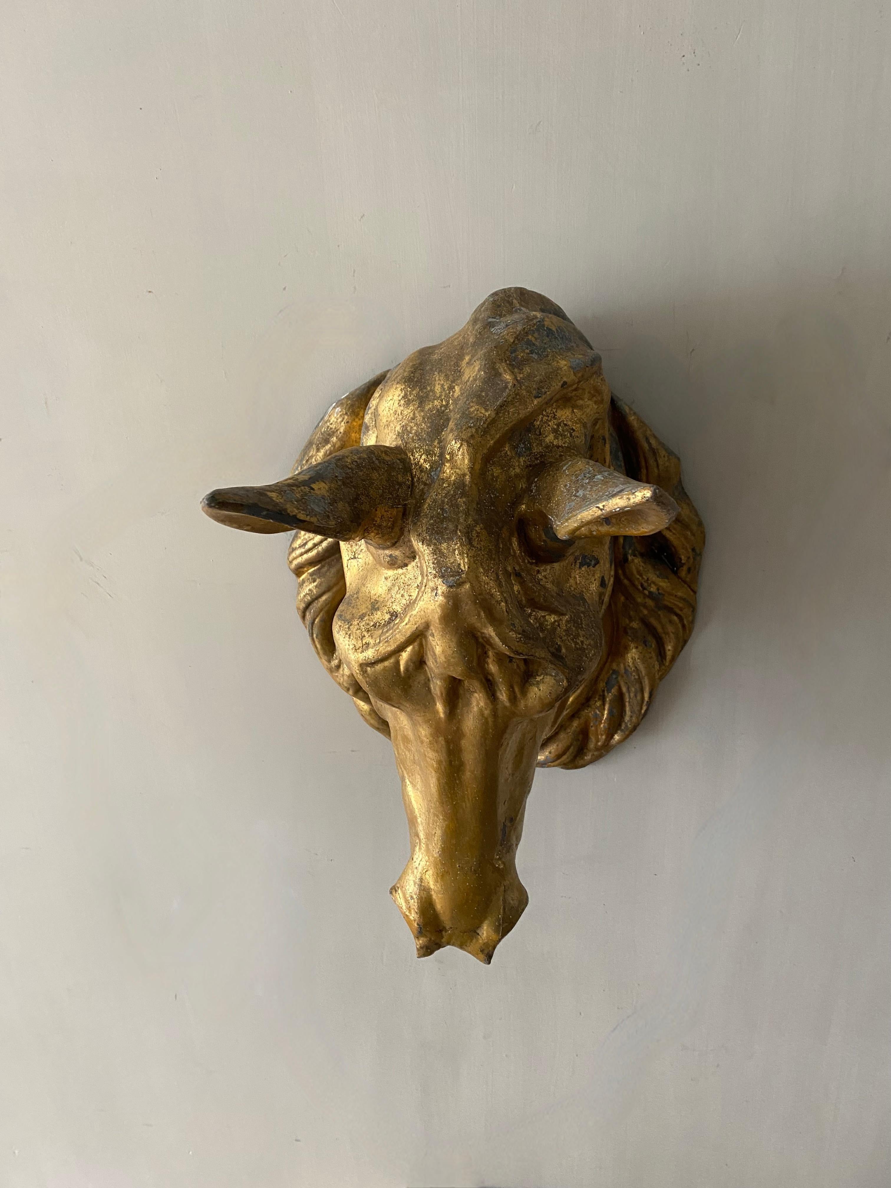 19th Century French Gilded Zinc Horse Head In Good Condition For Sale In Nijlen, BE