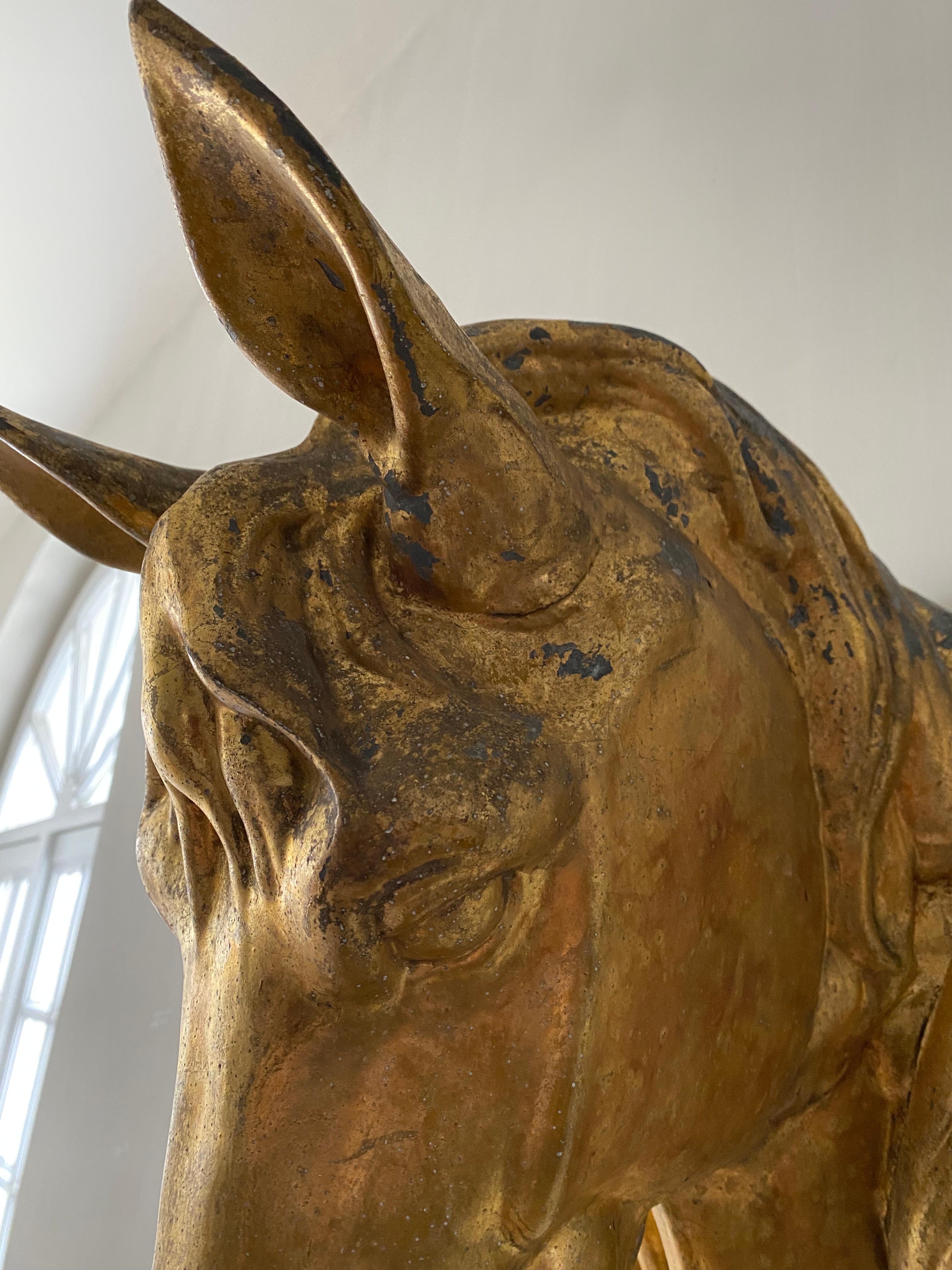 19th Century French Gilded Zinc Horse Head For Sale 2