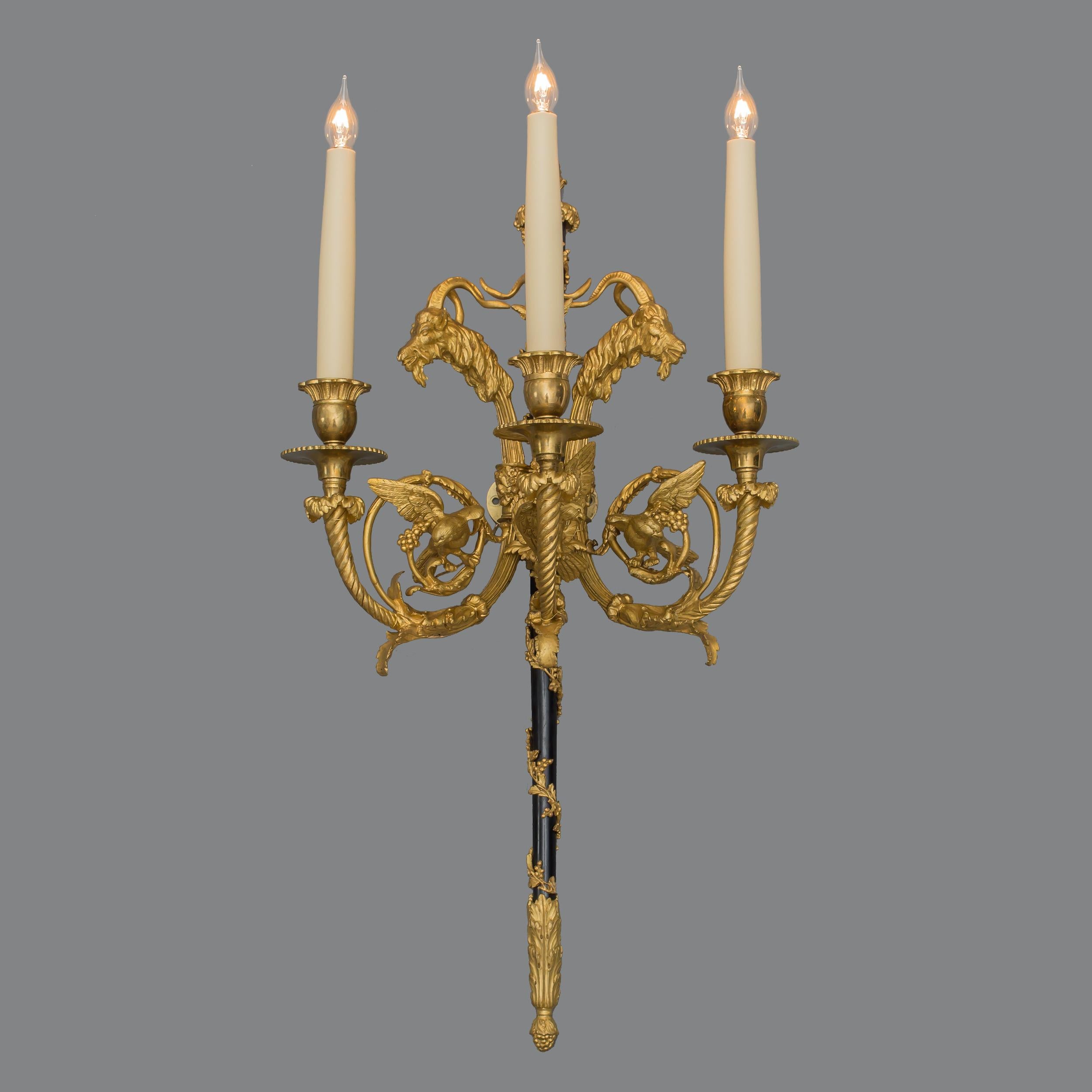 Louis XVI 19th Century French Gilt and Patinated Bronze Wall Lights For Sale