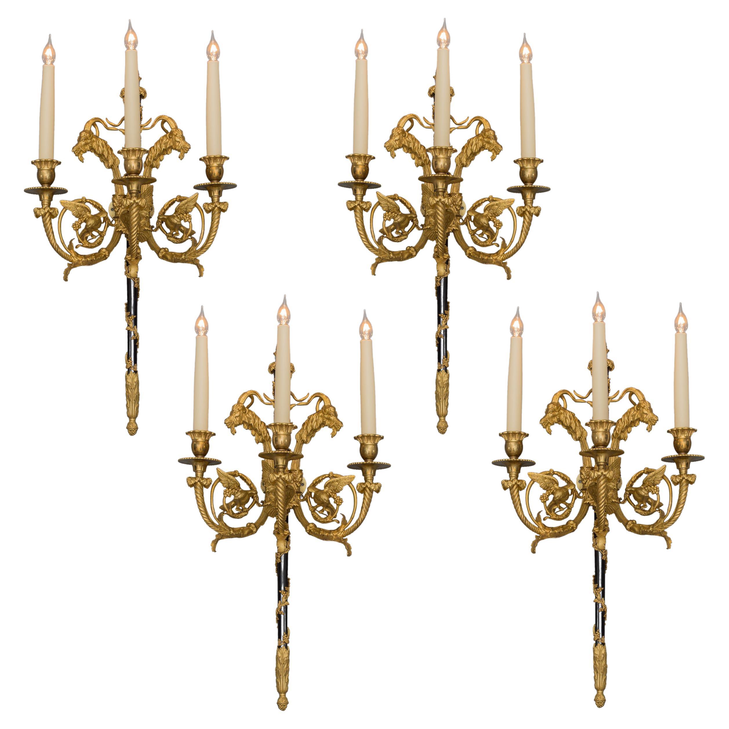 19th Century French Gilt and Patinated Bronze Wall Lights For Sale