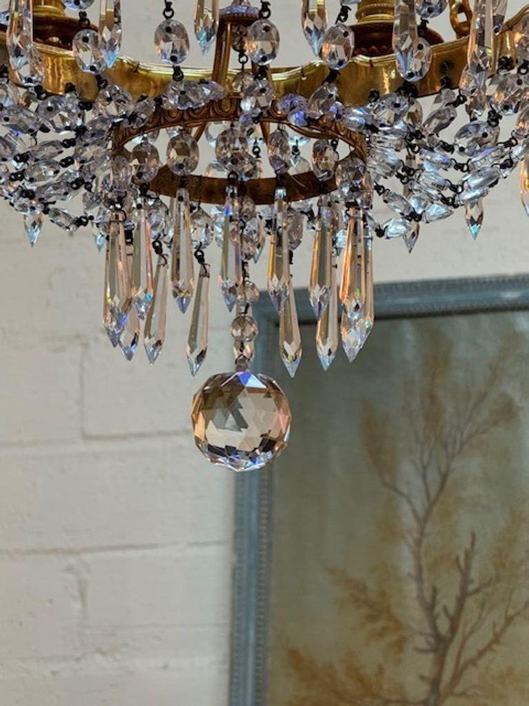 19th Century French Gilt Brass and Crystal Chandelier with Cobalt Glass For Sale 3