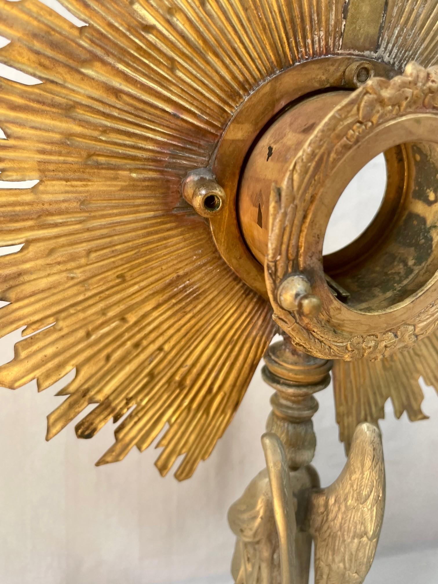 19th Century French Gilt Brass Eucharistic Monstrance, Cross and Wheat Design 8