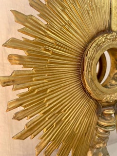 19th Century French Gilt Brass Eucharistic Monstrance, Cross and Wheat Design