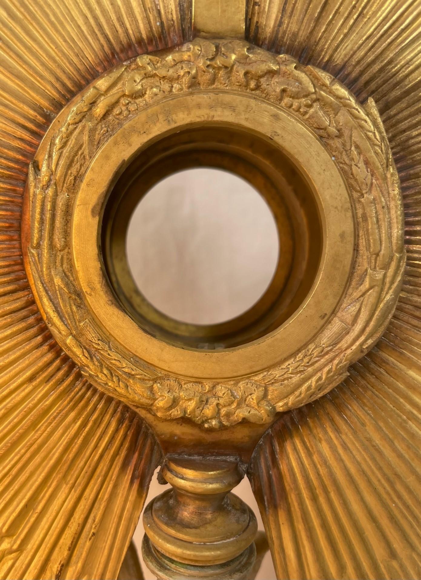 19th Century French Gilt Brass Eucharistic Monstrance, Cross and Wheat Design 4