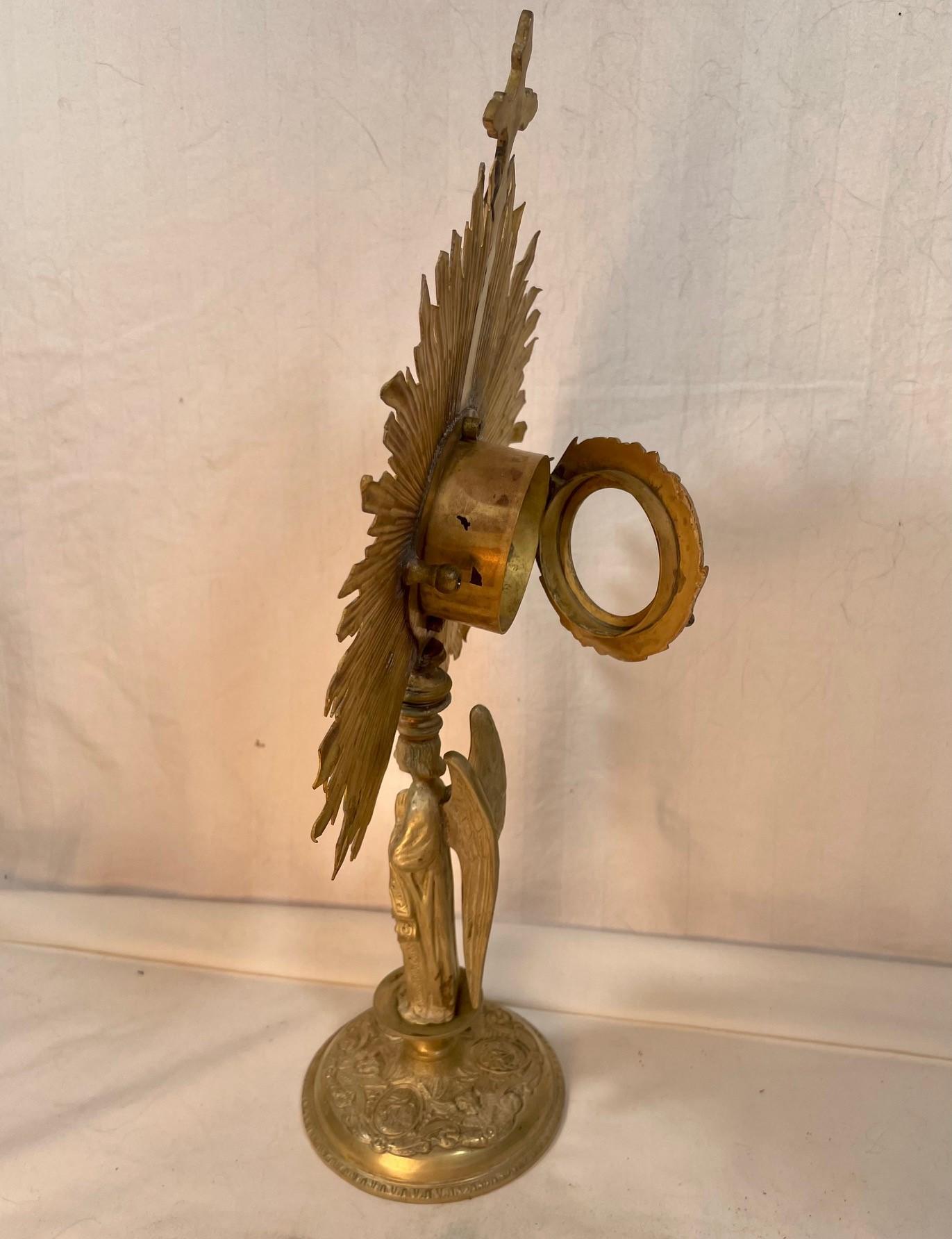 19th Century French Gilt Brass Eucharistic Monstrance, Cross and Wheat Design 5