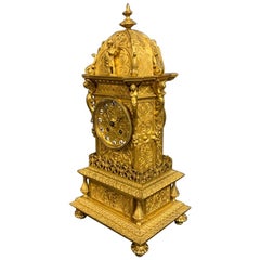 19th Century French Gilt Bronze 8 Day Mantle Clock by Raingo of Paris