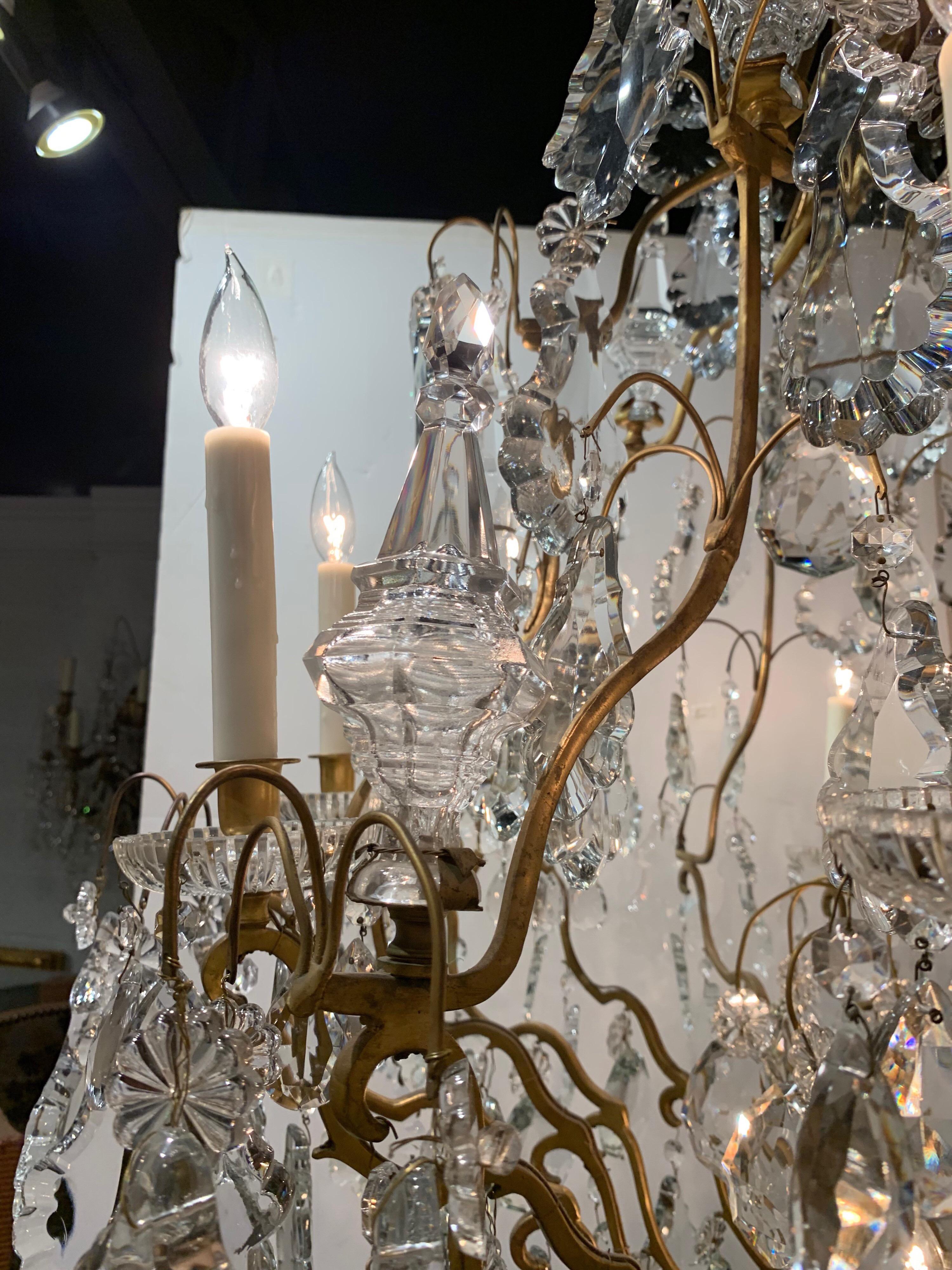 19th Century French Gilt Bronze and Crystal 15 Light Chandelier 1