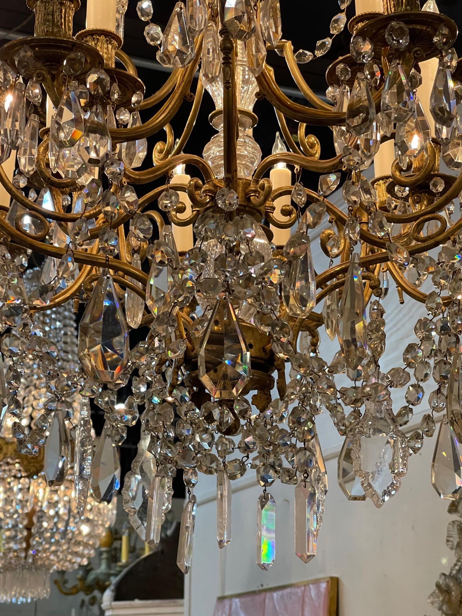 19th Century French Gilt Bronze and Crystal 20 Light Chandelier For Sale 5