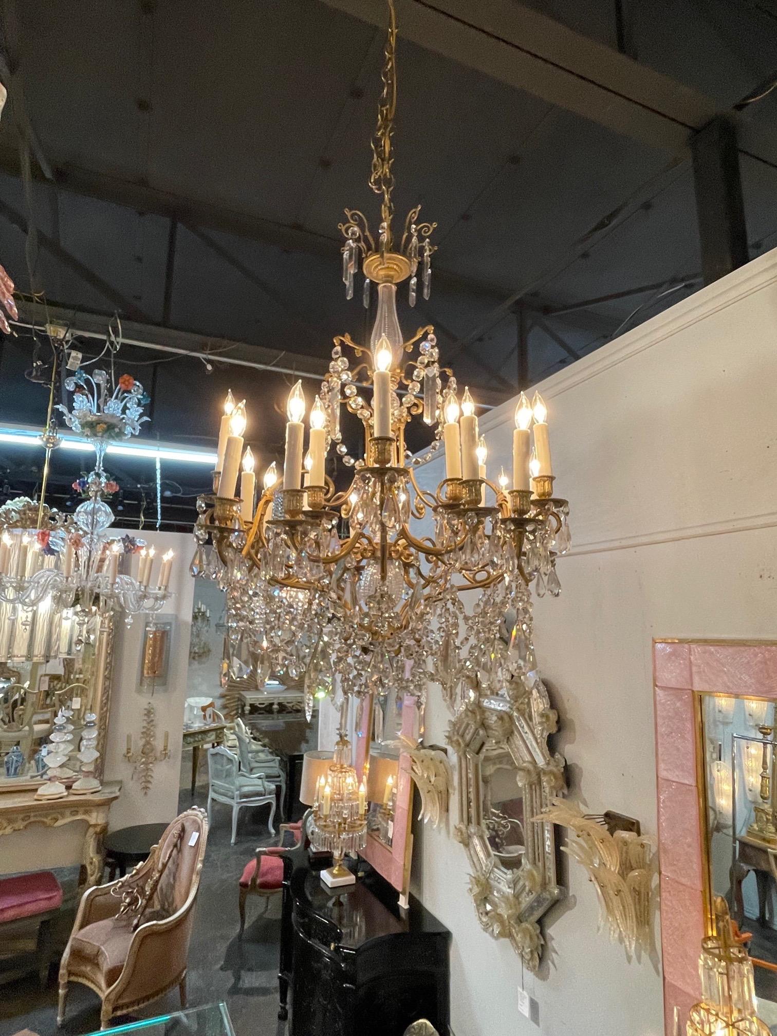 19th Century French Gilt Bronze and Crystal 20 Light Chandelier For Sale 6