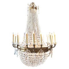 Antique 19th Century French Gilt Bronze and Crystal 30 Light Basket Chandelier
