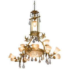 Antique 19th Century French Gilt Bronze and Crystal Twelve-Light Chandelier with dragons