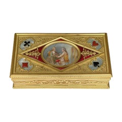 19th Century French Gilt Bronze and Enamel Playing Cards Box