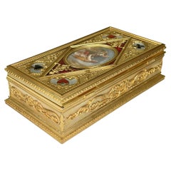19th Century French Gilt Bronze and Enamel Playing Cards Box