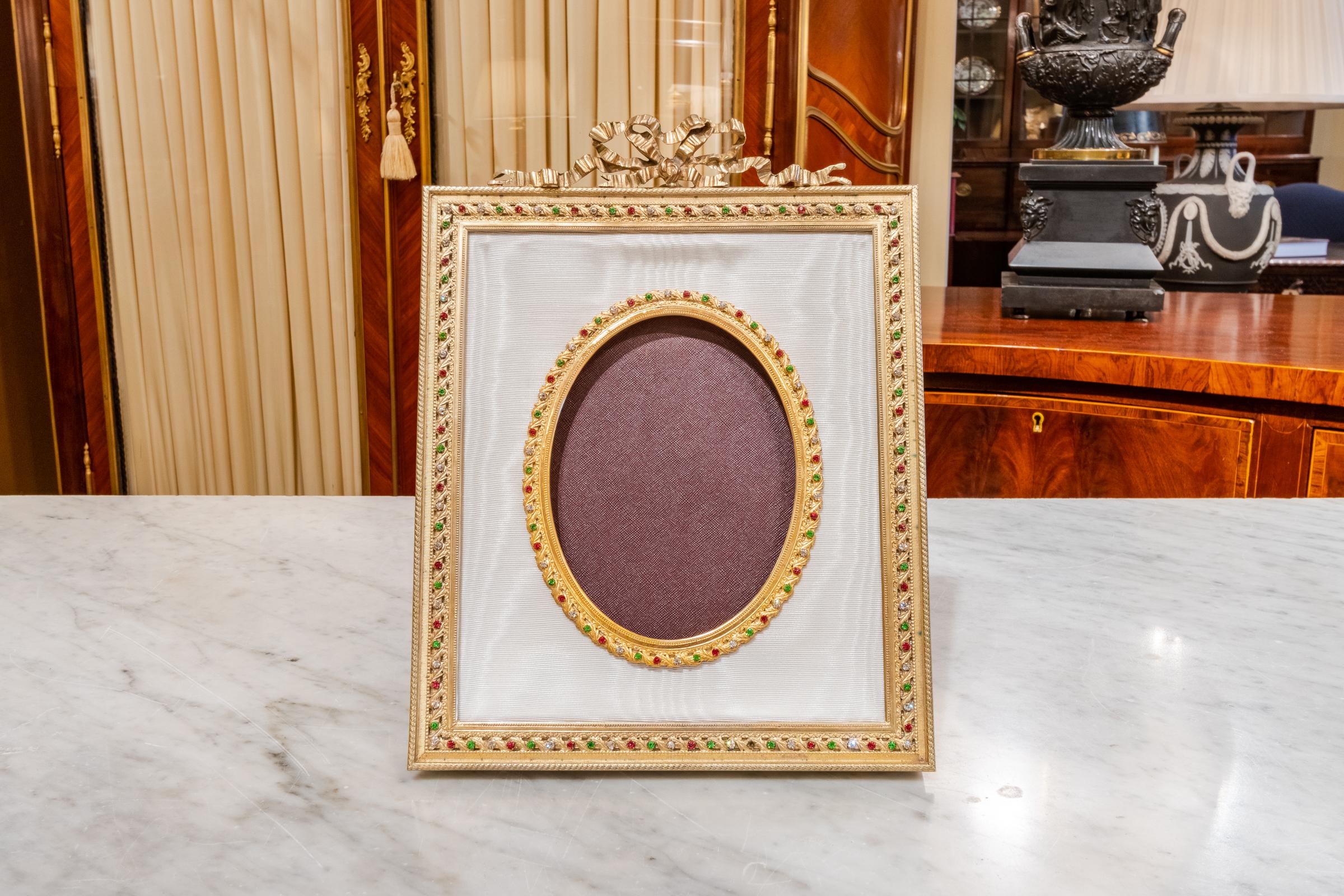 19th Century French Gilt Bronze and Jeweled Frame In Good Condition In Dallas, TX