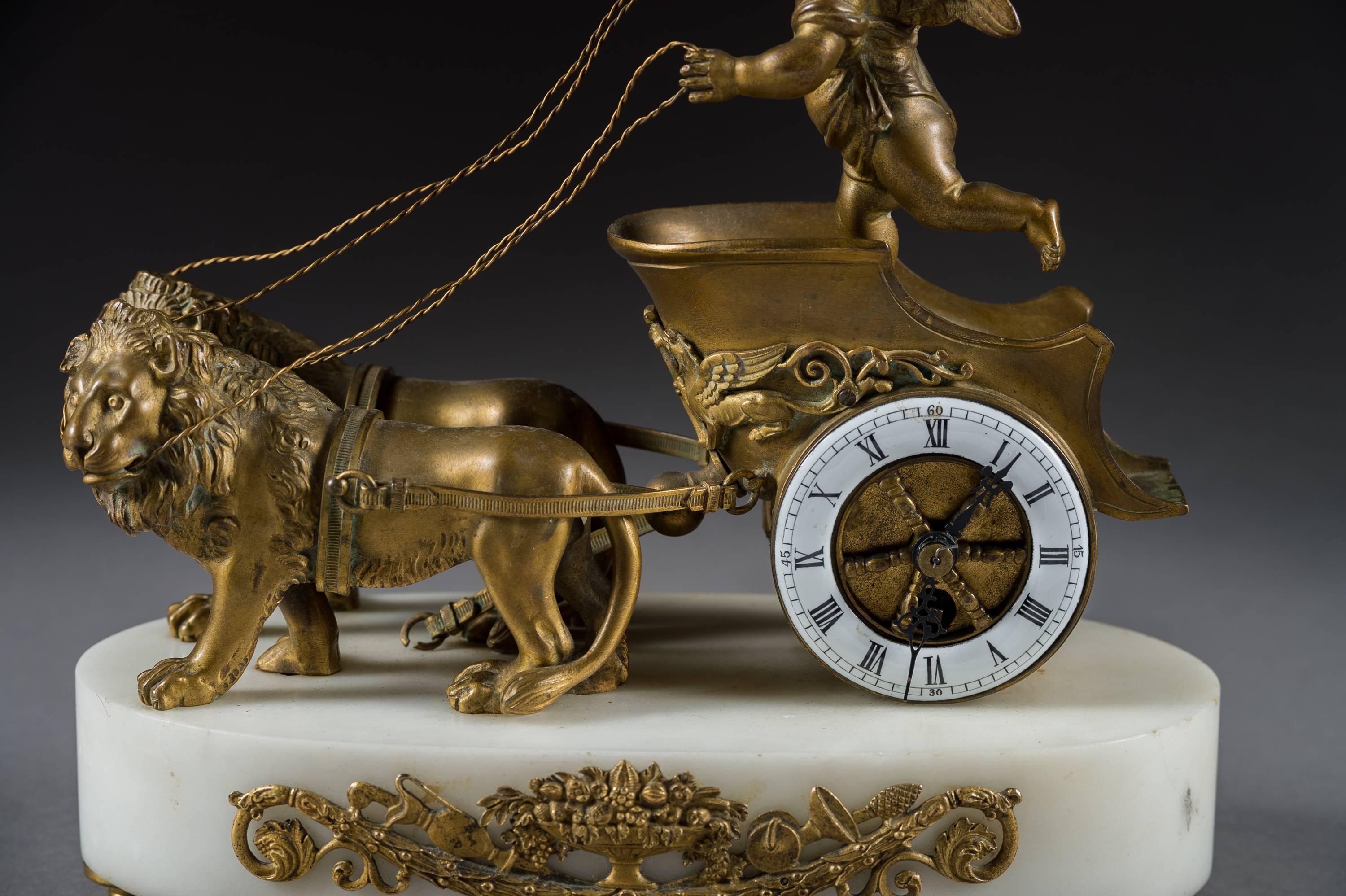 19th Century French Gilt Bronze and Marble Desk Clock In Good Condition In Los Angeles, CA