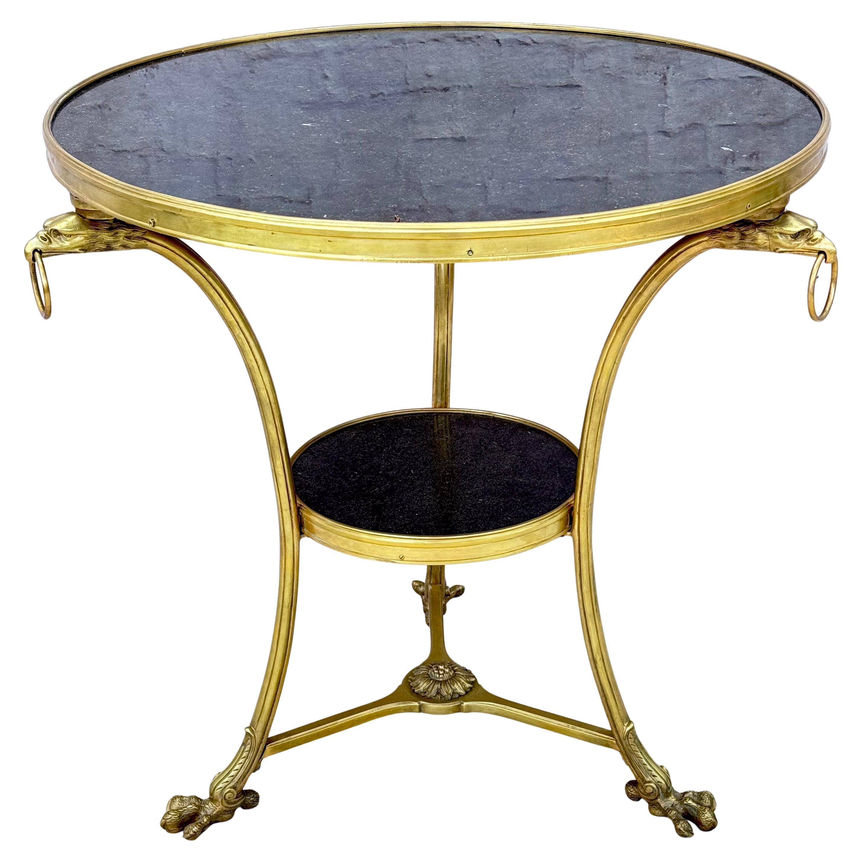 Table de Gueridon en bronze doré et marbre du 19ème siècle