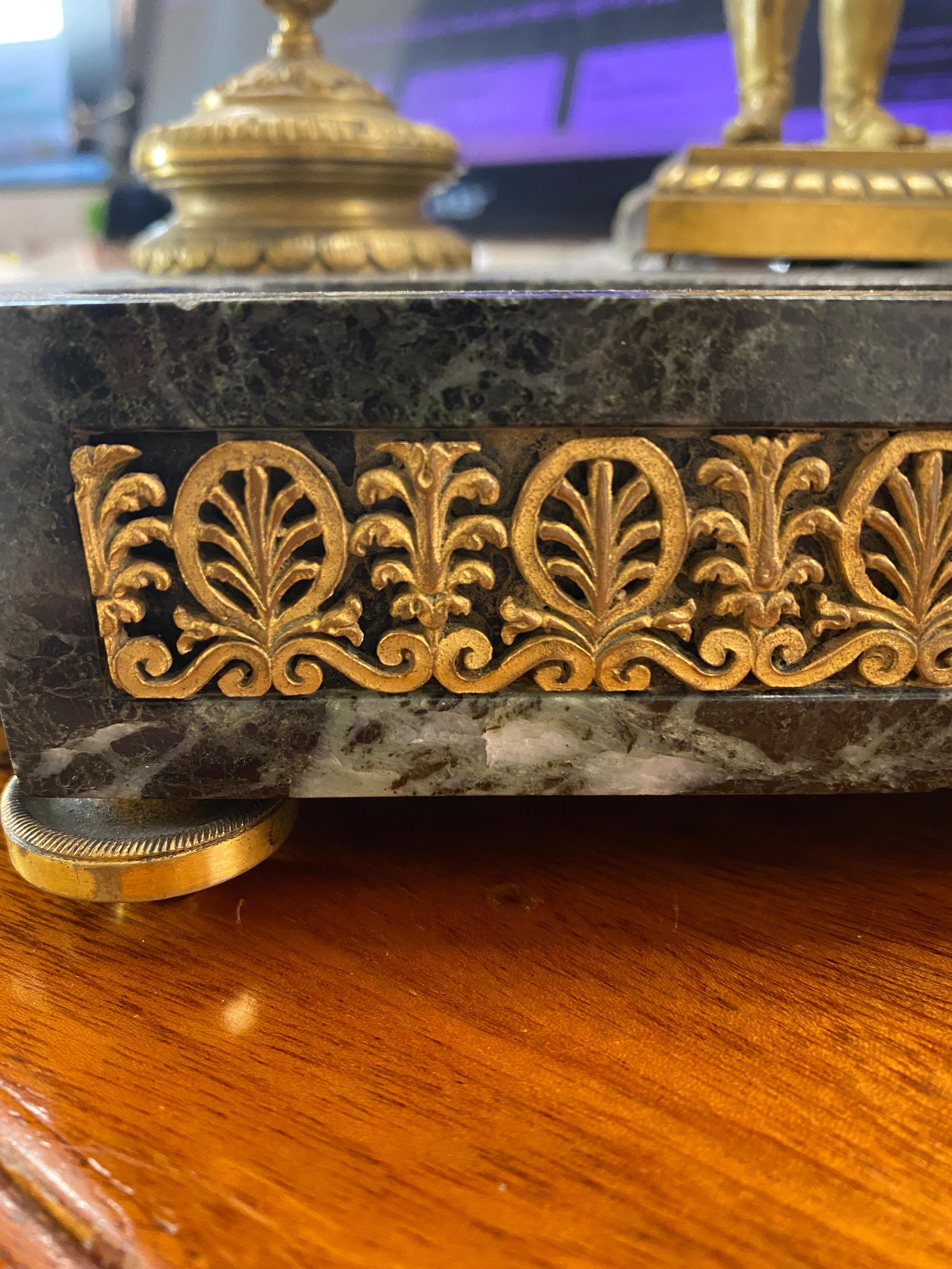 19th Century French Gilt Bronze and Marble Ink Stand For Sale 1
