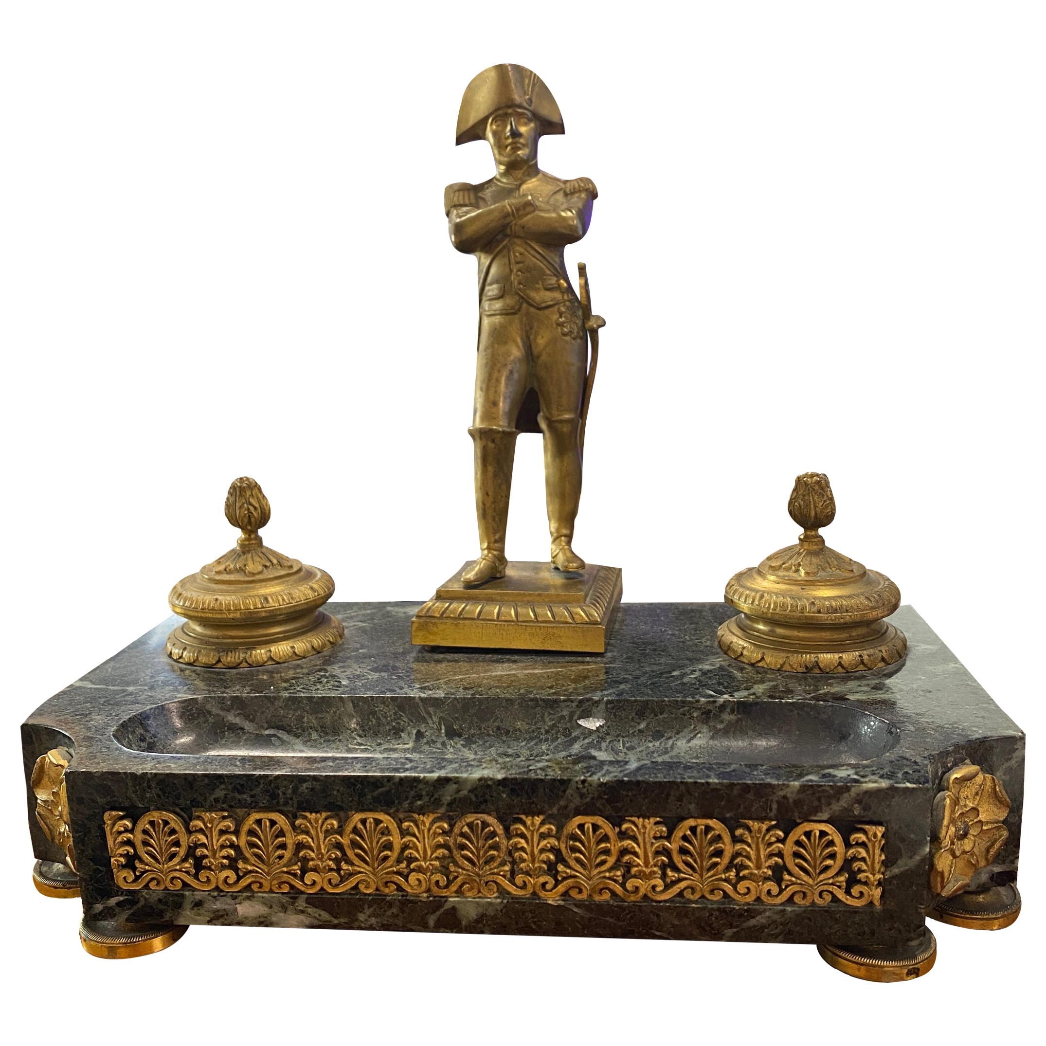19th Century French Gilt Bronze and Marble Ink Stand