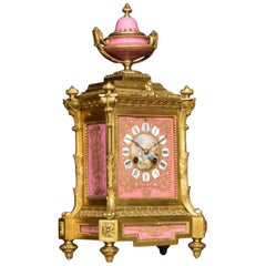 19th Century French Gilt Bronze and Pink Porcelain Mantel Clock
