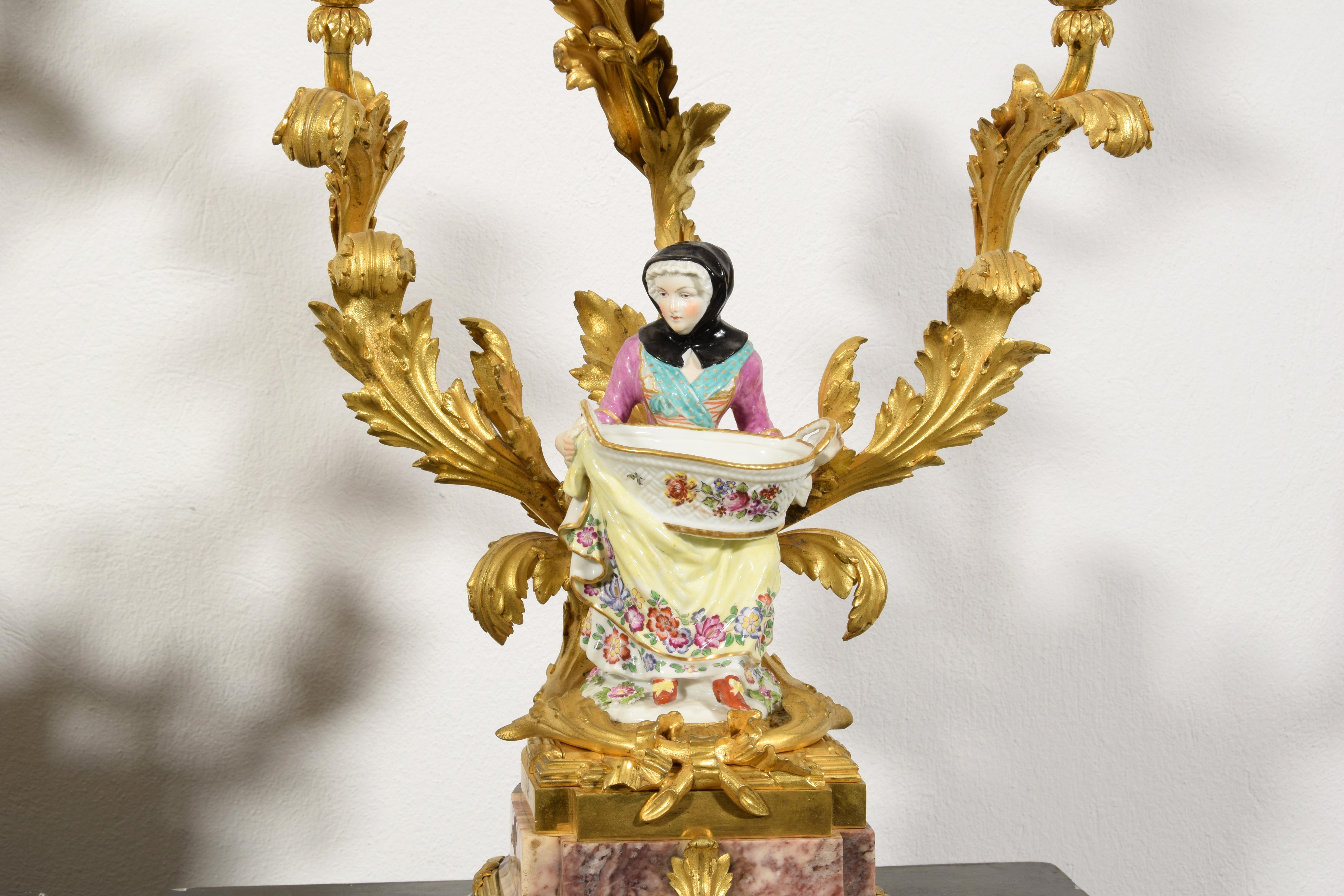 19th Century, French Gilt Bronze and Porcelain Candlesticks For Sale 6