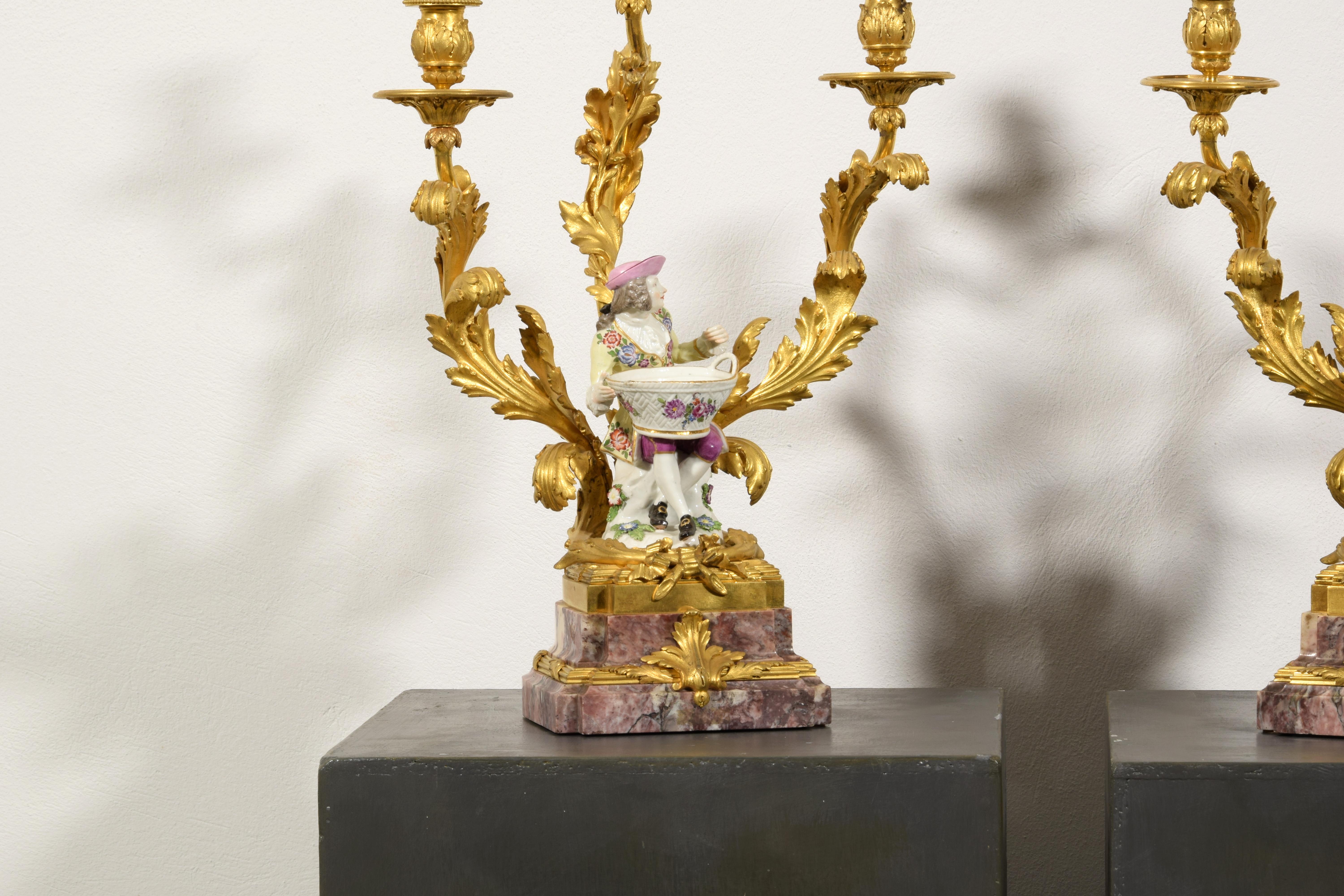 19th Century, French Gilt Bronze and Porcelain Candlesticks For Sale 11