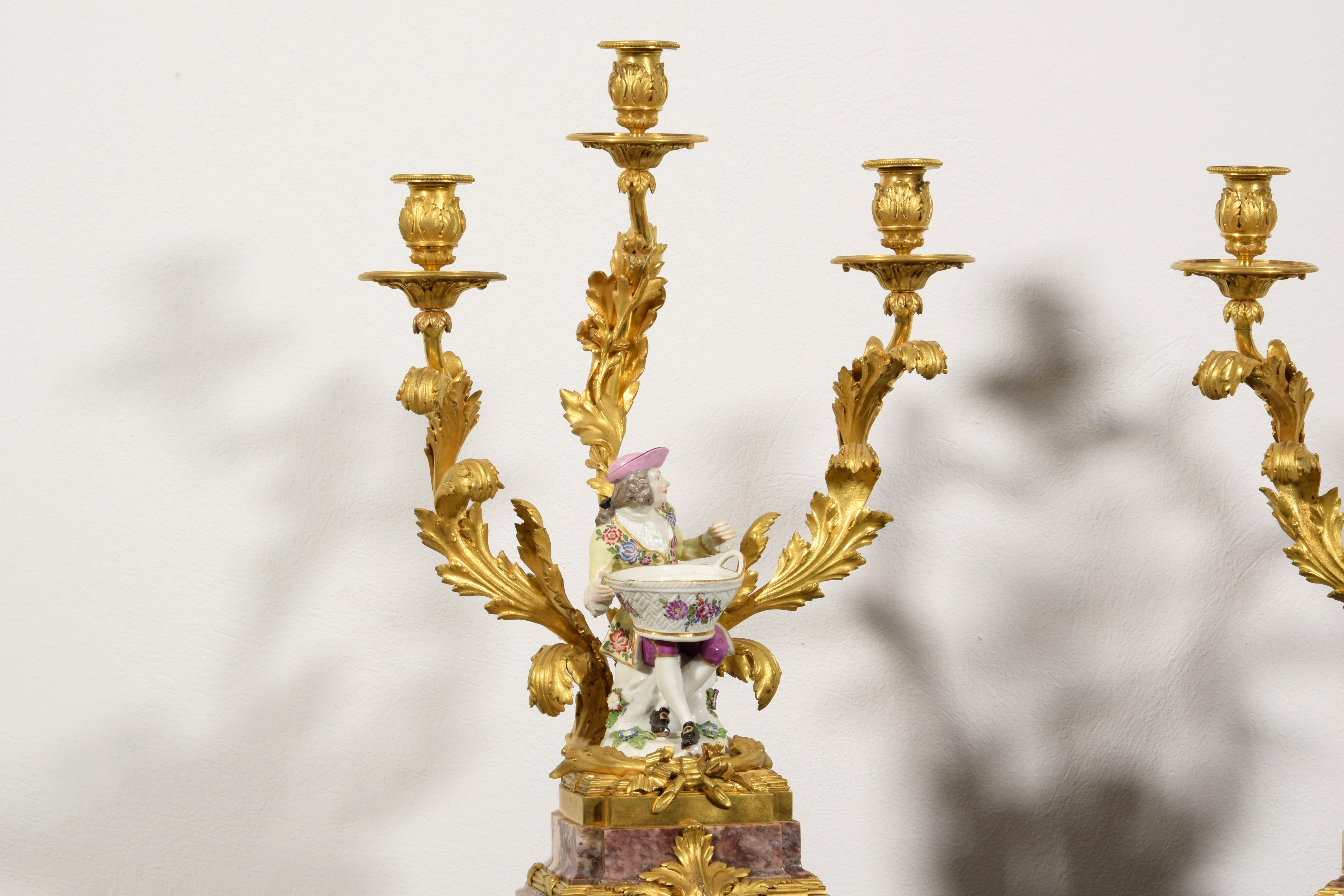 19th Century, French Gilt Bronze and Porcelain Candlesticks For Sale 14