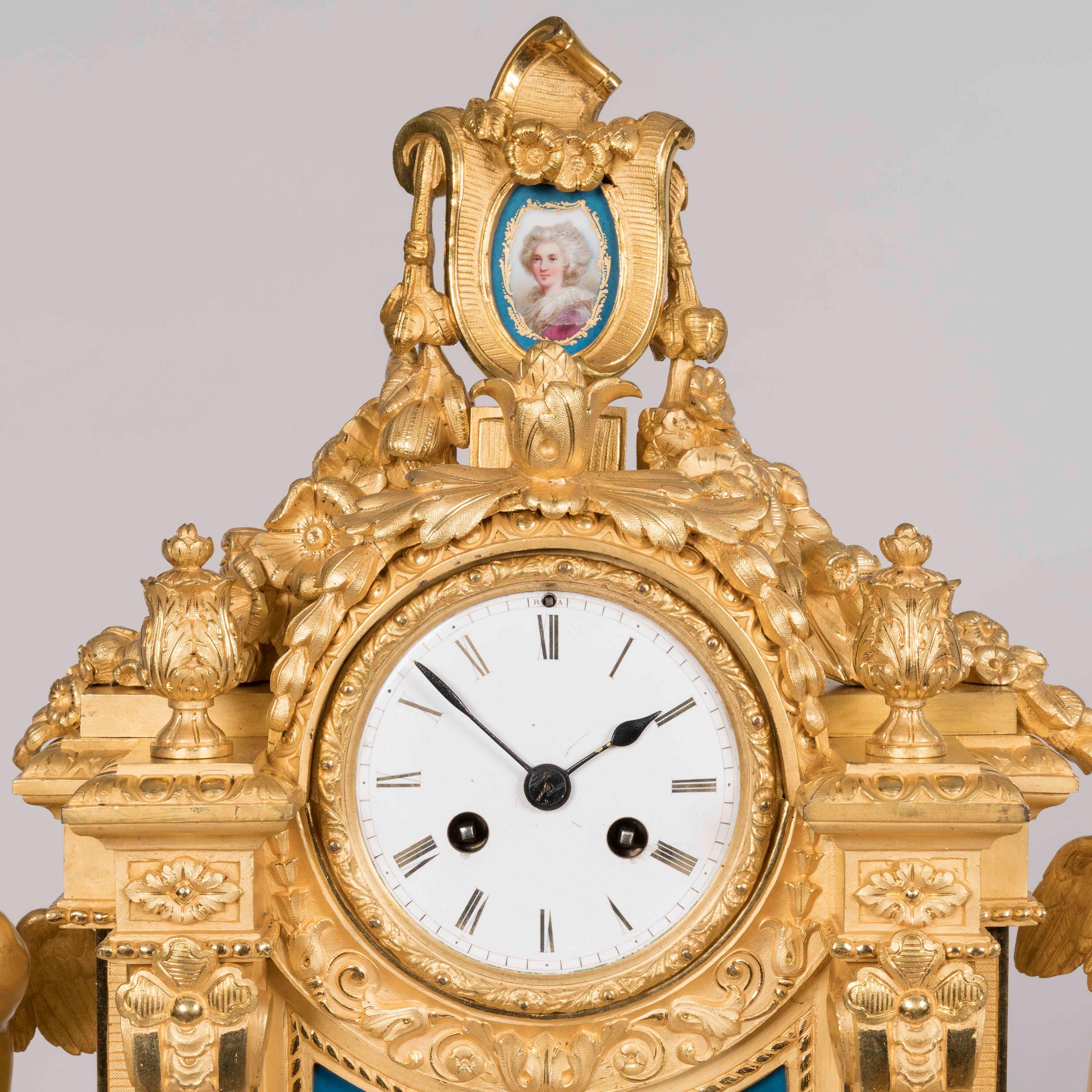 19th Century French Gilt Bronze and Porcelain Clock in the Louis XVI Taste In Excellent Condition For Sale In London, GB