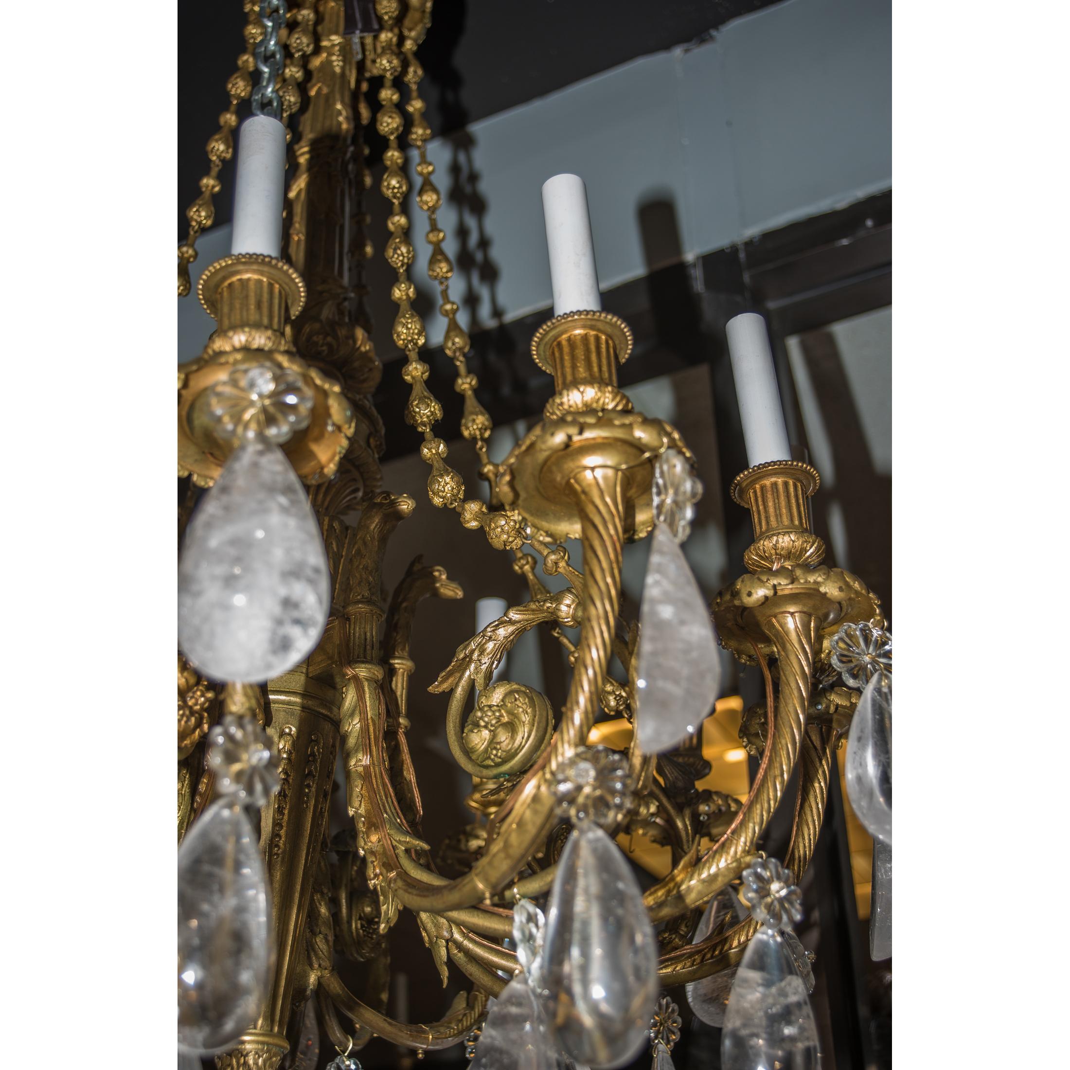 19th Century French Gilt Bronze and Rock Crystal Twelve-Light Chandelier In Good Condition For Sale In New York, NY
