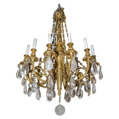 19th Century French Gilt Bronze and Rock Crystal Twelve-Light Chandelier