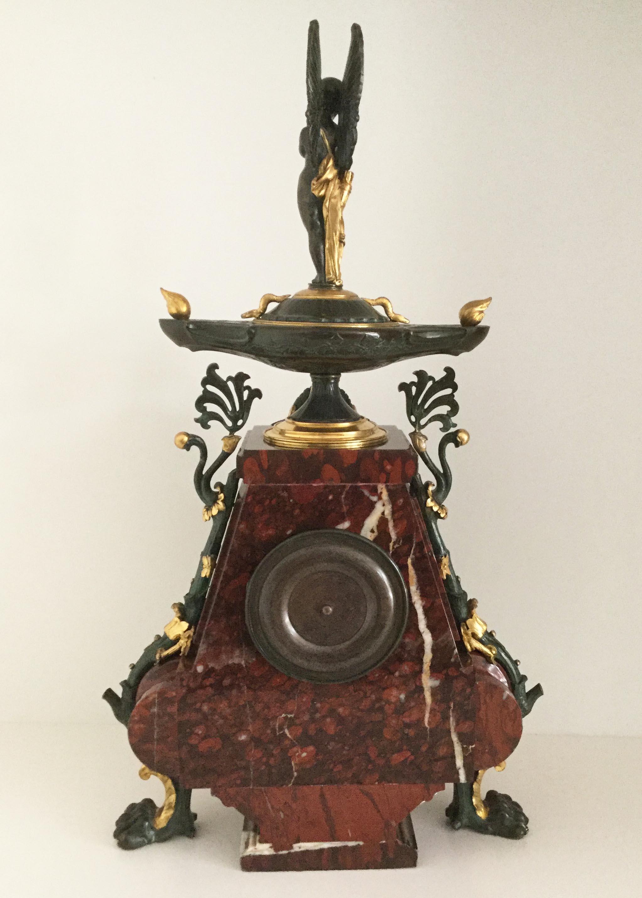 French Gilt Bronze and Rouge Marble Mantel Clock, Charpentier, Paris, circa 1880 For Sale 5