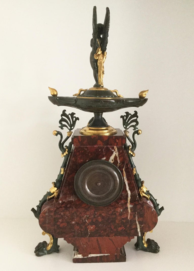 French Gilt Bronze and Rouge Marble Mantel Clock by Charpentier Paris Circa 1880 6
