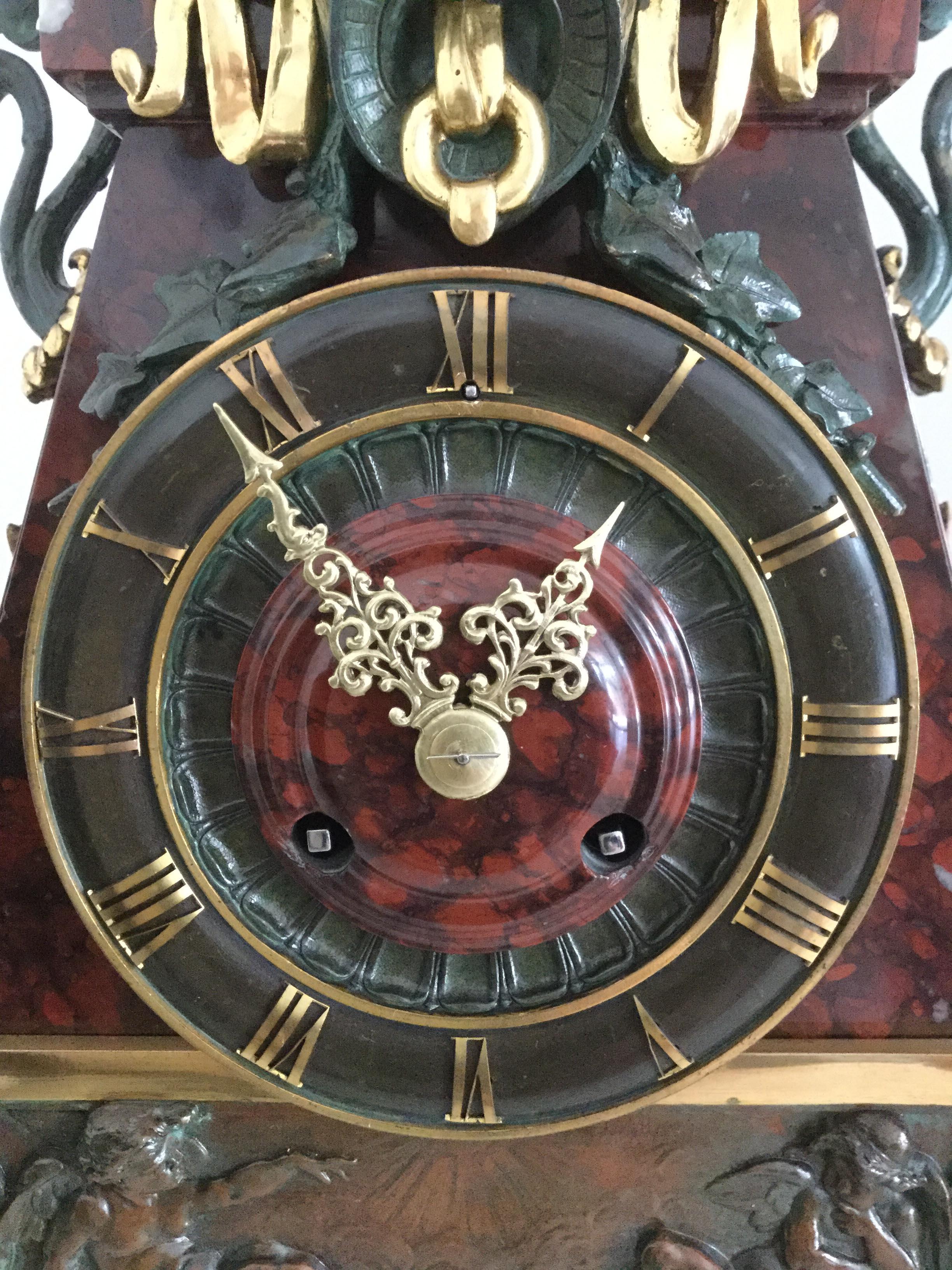 French Gilt Bronze and Rouge Marble Mantel Clock, Charpentier, Paris, circa 1880 In Good Condition For Sale In Melbourne, Victoria