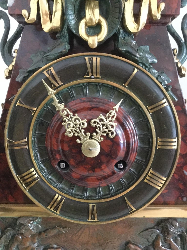 Late 19th Century French Gilt Bronze and Rouge Marble Mantel Clock by Charpentier Paris Circa 1880