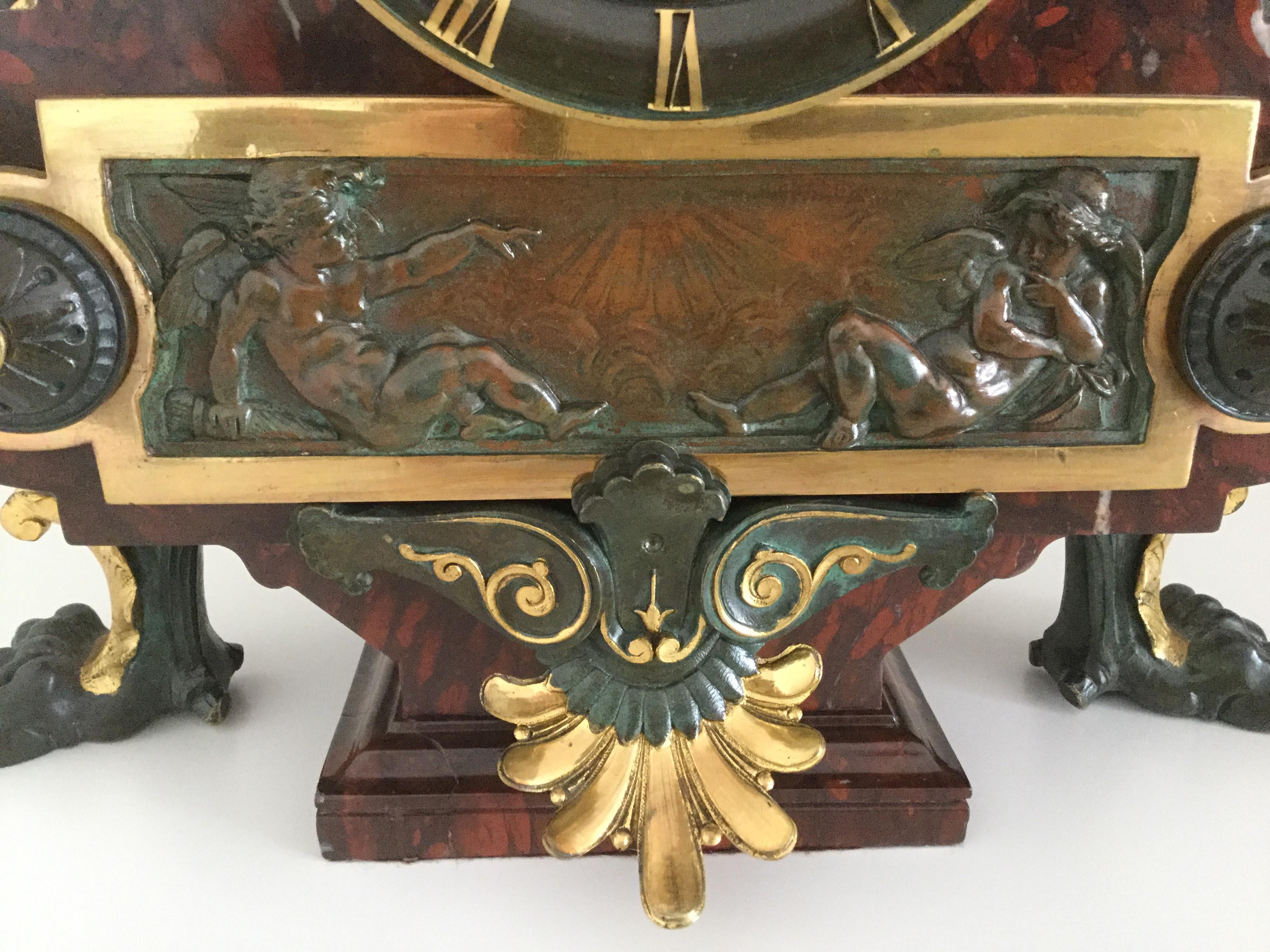 Late 19th Century French Gilt Bronze and Rouge Marble Mantel Clock, Charpentier, Paris, circa 1880 For Sale