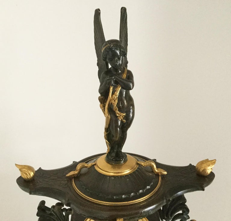 French Gilt Bronze and Rouge Marble Mantel Clock by Charpentier Paris Circa 1880 4