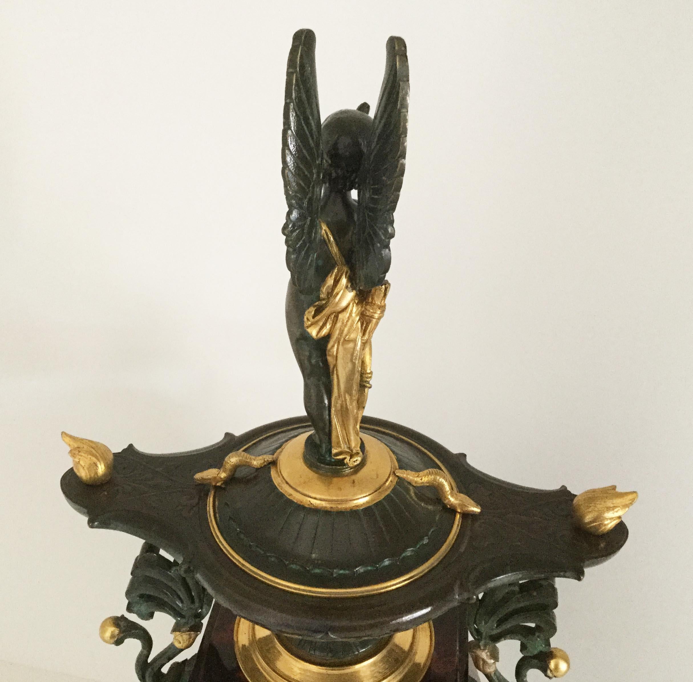 French Gilt Bronze and Rouge Marble Mantel Clock, Charpentier, Paris, circa 1880 For Sale 4
