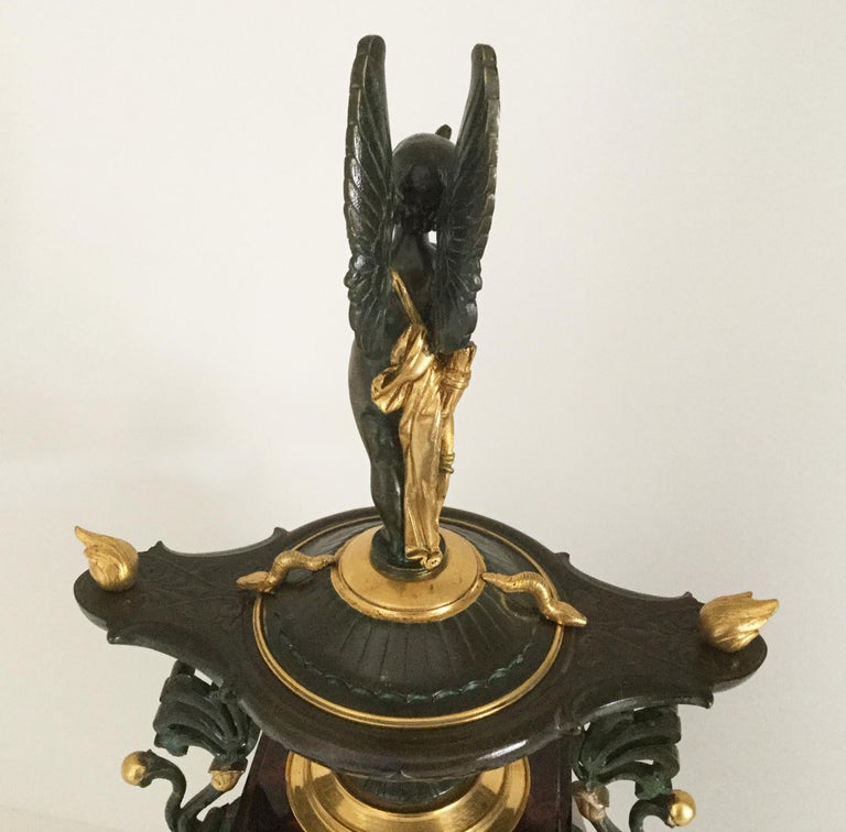French Gilt Bronze and Rouge Marble Mantel Clock by Charpentier Paris Circa 1880 5