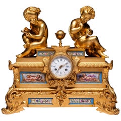 19th Century French Gilt Bronze and Sevres Porcelain Clock By Raingo Frer