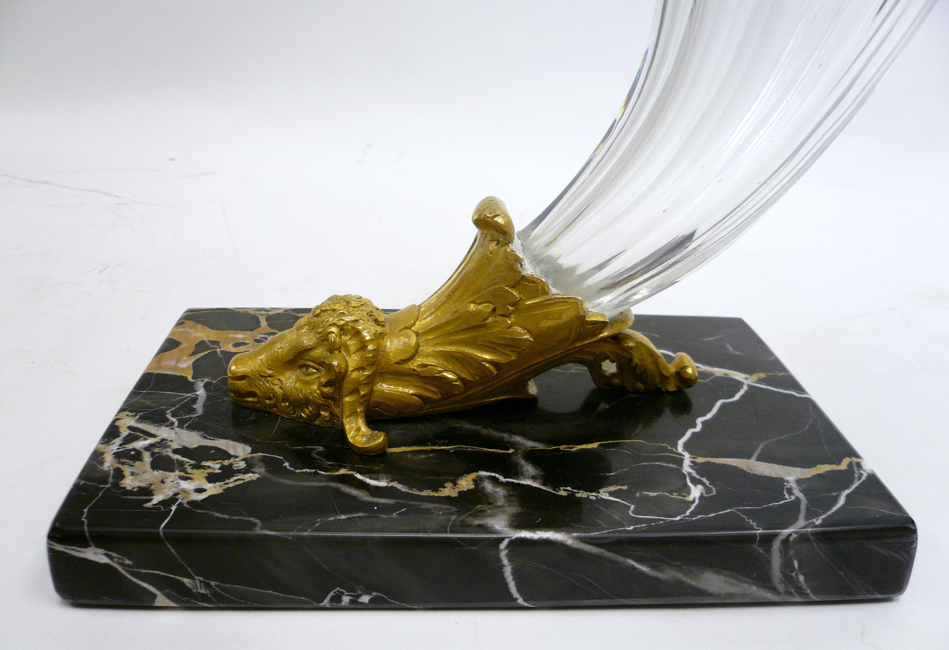 19th Century French Gilt Bronze Baccarat Crystal And Marble Cornucopia 