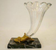 19th Century French Gilt Bronze, Baccarat Crystal and Marble Cornucopia Vase