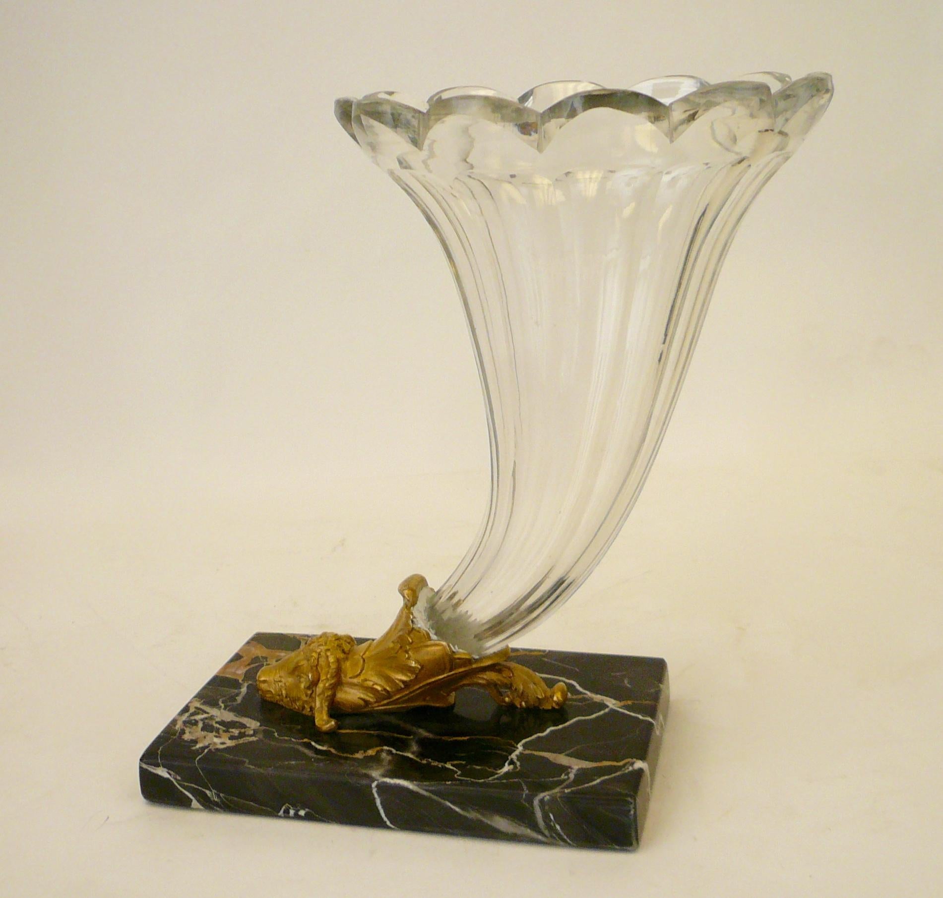 19th Century French Gilt Bronze, Baccarat Crystal and Marble Cornucopia Vase In Good Condition For Sale In Pittsburgh, PA