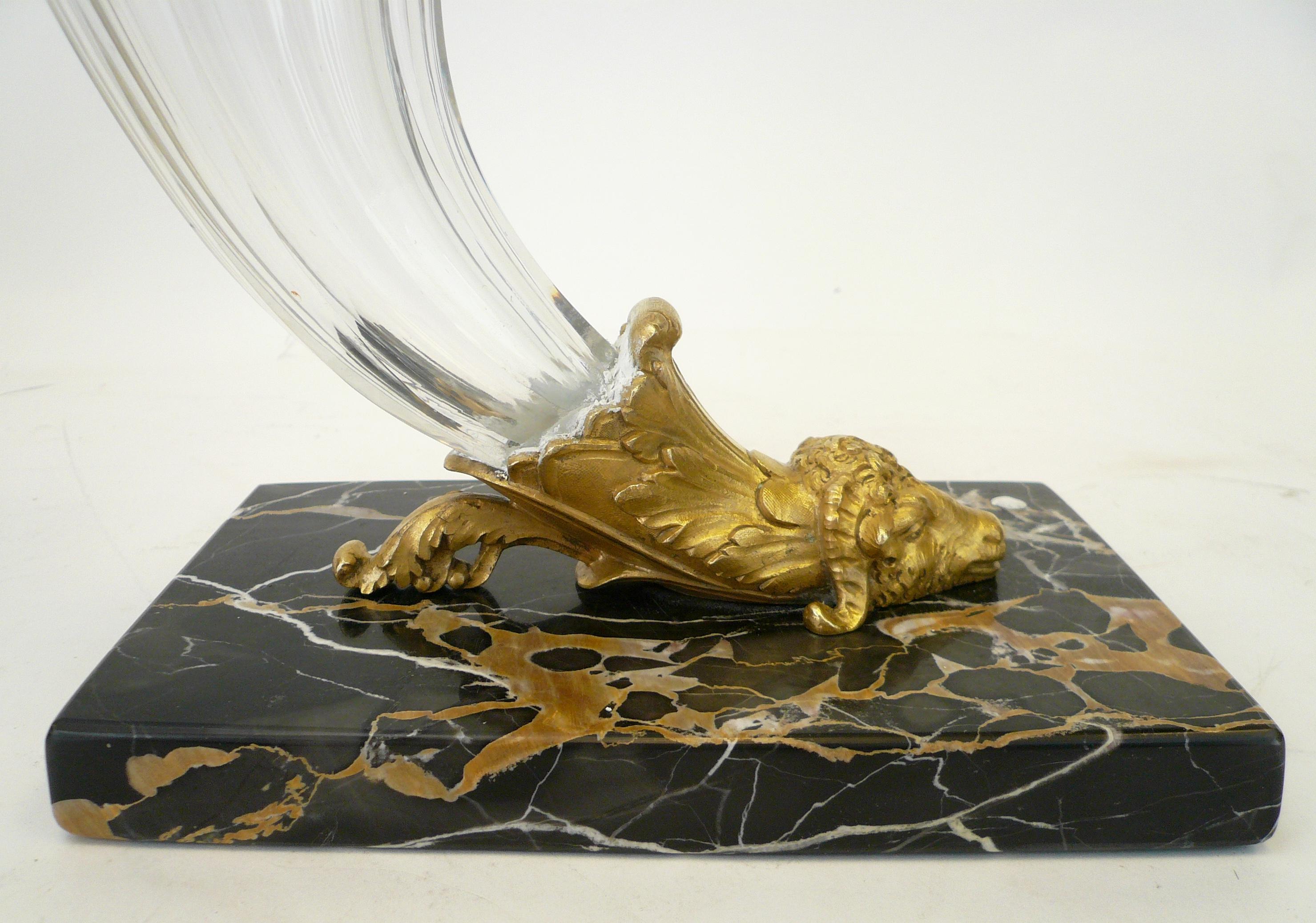 19th Century French Gilt Bronze Baccarat Crystal And Marble Cornucopia 